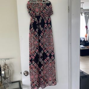 Charlotte Russe strapless Maxi Dress XL Vibrant geometric pattern with sheer ski
